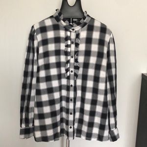 Eloquii Black White Plaid Puff Long Sleeve Ruffle Top Sz 20